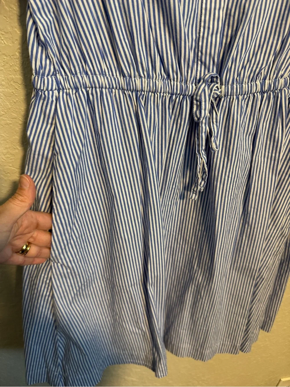J. Crew Blue and White Striped Midi Shirt Dress